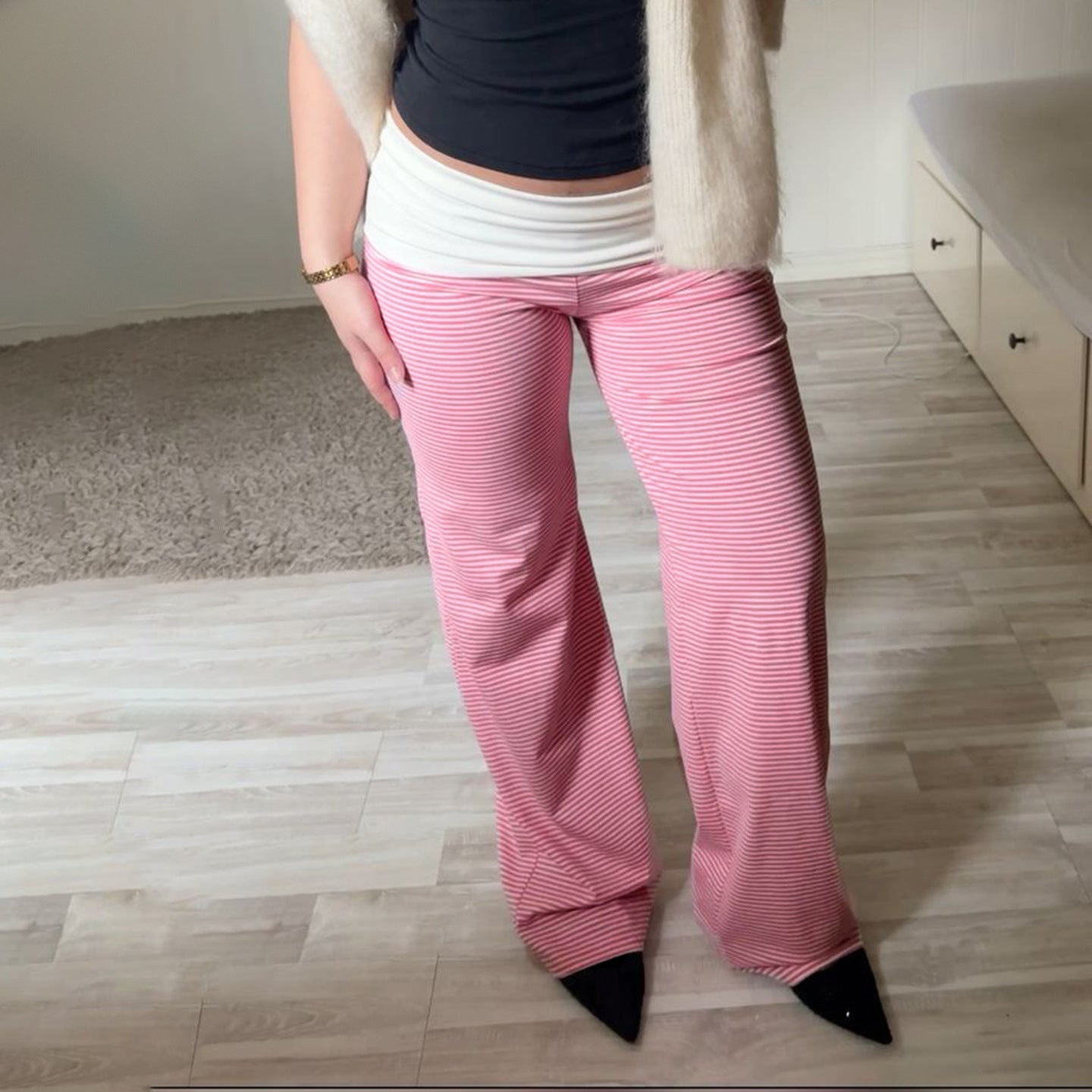 Damen Modische, komfortable Lounge-Hose mit Streifenmuster und elastischem Bund R&B