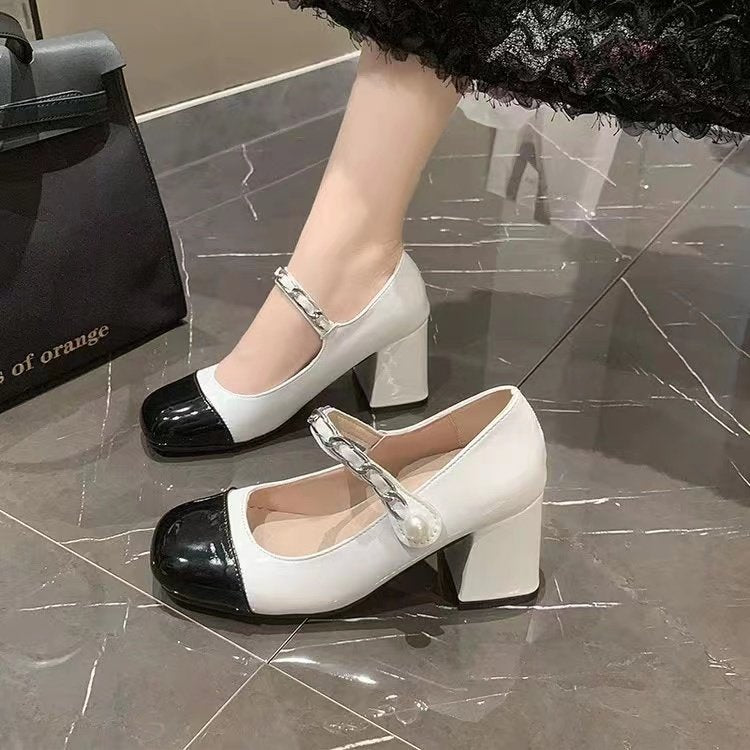 Damen Schicke Ballerinas mit dekorativem Riemen und komfortablem Blockabsatz R&B