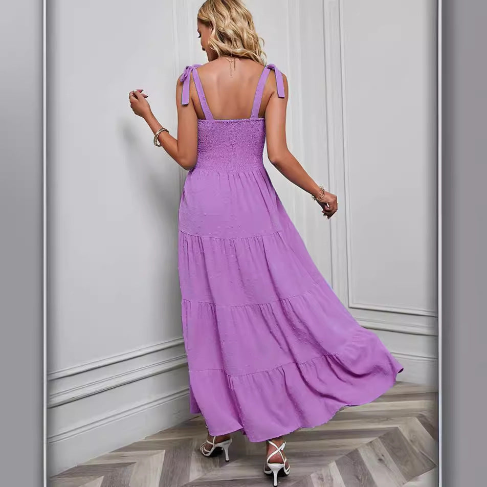 Damen Maxikleid mit zartem Smock-Oberteil und verstellbaren Trägern R&B