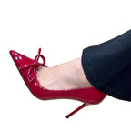 Damen elegante Pumps mit dekorativer Schleifenapplikation und hochglänzendem Finish R&B