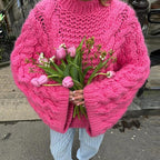 Damen Grobstrickpullover mit übergroßen Ärmeln R&B