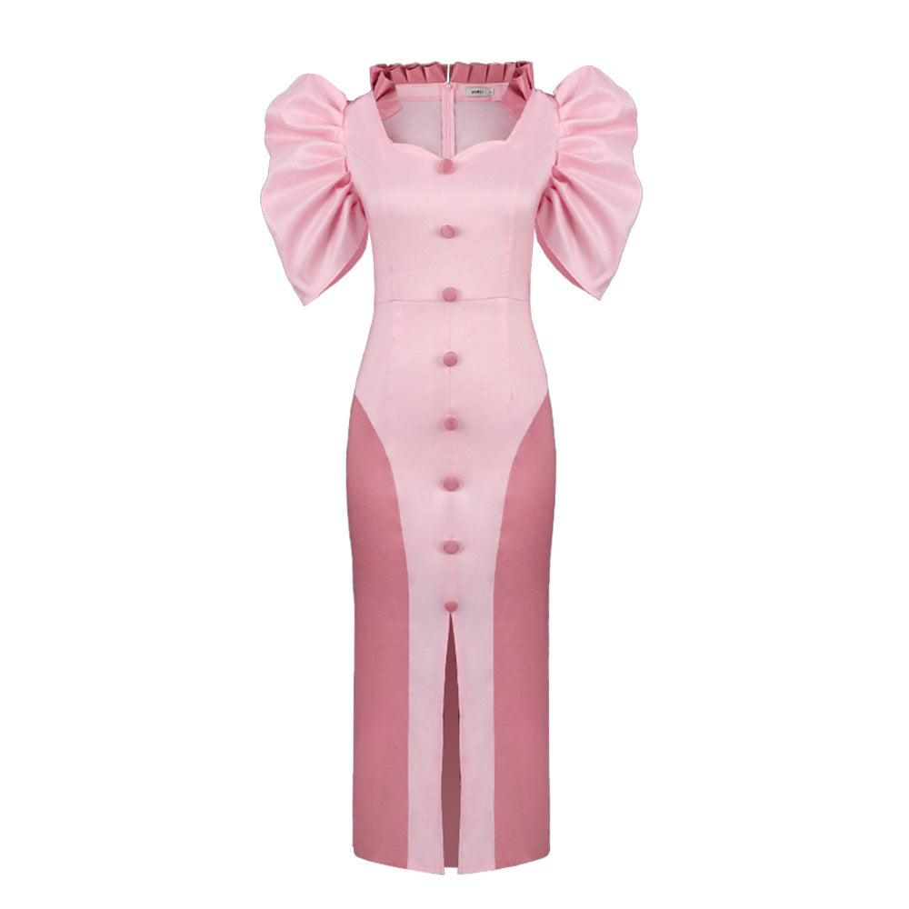 Damen Cocktailkleid mit voluminösen Puffärmeln und elegantem Schlitz R&B