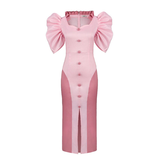 Damen Cocktailkleid mit voluminösen Puffärmeln und elegantem Schlitz R&B