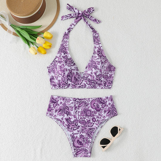 Damen Bikini-Set mit hoch geschnittenem Hosenrock und floralem Muster R&B