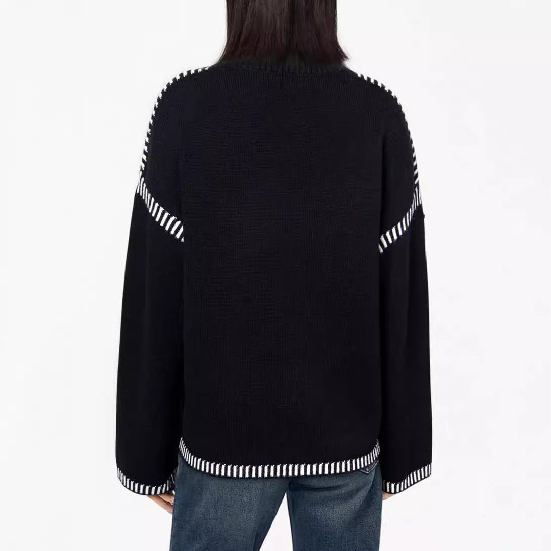 Damen lässiger Pullover mit strukturiertem Detail und seitlichem Schlitz R&B