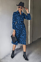 Damen Midi-Kleid mit modernem Leopardenmuster und elegantem Schlitz R&B