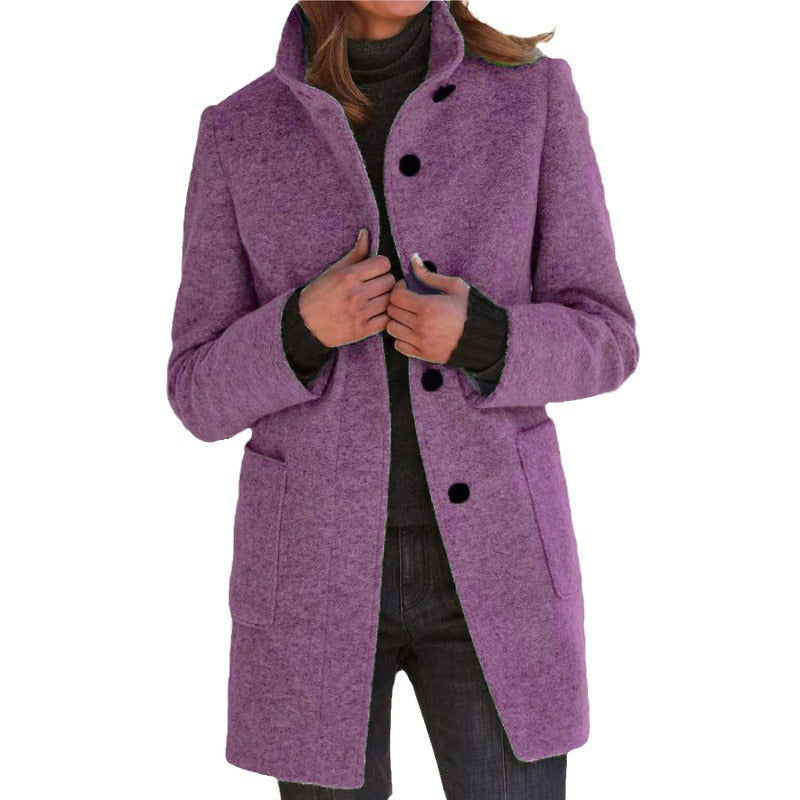 Damen elegante Wolljacke mit praktischen Taschen und Knopfverschluss R&B