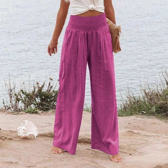 Damen weite und elegante Palazzo-Hose mit hohem Bund und Faltenwurf R&B