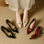 Damen elegante Pumps mit einzigartigem Schleifenakzent und komfortablem Blockabsatz