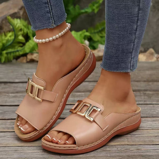 Damen komfortable Pantoletten mit dekorativem Schnallen-Detail R&B