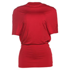 Damen figurbetontes Kurzarmshirt mit raffiniertem Schnitt und elastischem Material R&B