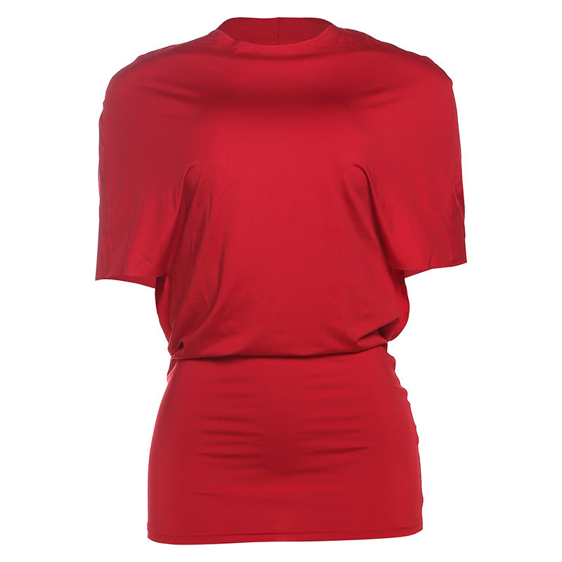 Damen figurbetontes Kurzarmshirt mit raffiniertem Schnitt und elastischem Material R&B