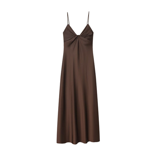 Damen Maxikleid mit elegantem Wasserfallausschnitt und zarter Drapierung R&B