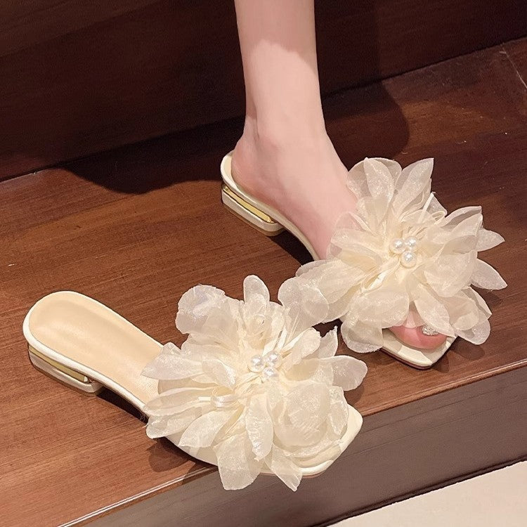 Damen elegante Mules mit floralen Applikationen R&B
