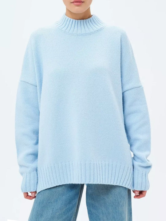 R&B | Pullover Pullover Übergröße Schnitt Gerippter Strick Semi Hoher Hals Fallende Schultern