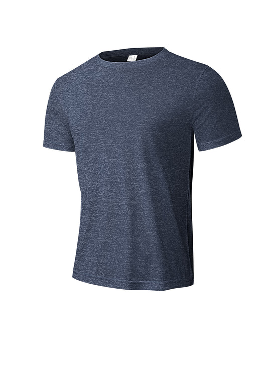 Herren nan meliertes Funktions-T-Shirt mit Rundhalsausschnitt, leichter Baumwollmischung und atmungsaktiver Struktur R&B