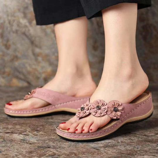 Damen komfortable Zehentrenner-Sandalen mit floralem Detail und gepolsterter Innensohle R&B