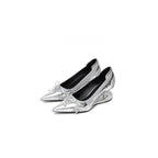 Damen elegante High Heel Ballerinas mit glänzender Oberfläche und Rüschendetail R&B