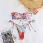 Damen Bandeau-Bikini-Set mit verspieltem Pünktchen-Muster und verstellbaren BindR&Bändern R&B