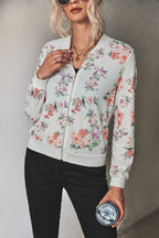 Damen Blütenmuster Freizeitjacke mit Reißverschluss und elastischen Bündchen R&B