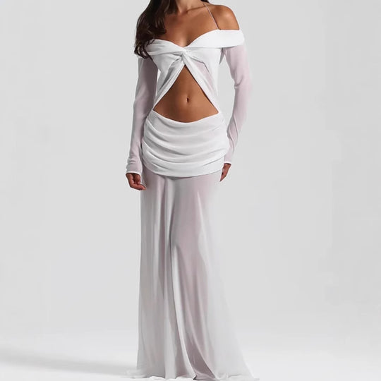 Damen Maxikleid mit raffiniertem Cut-Out-Design und eleganter Drapierung R&B