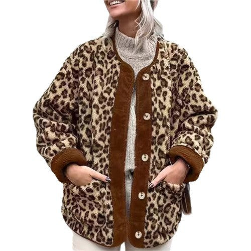 Damen warme Leopardenmuster Jacke R&B