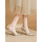 Damen Slingback High Heel Schuhe aus glänzendem Silber R&B