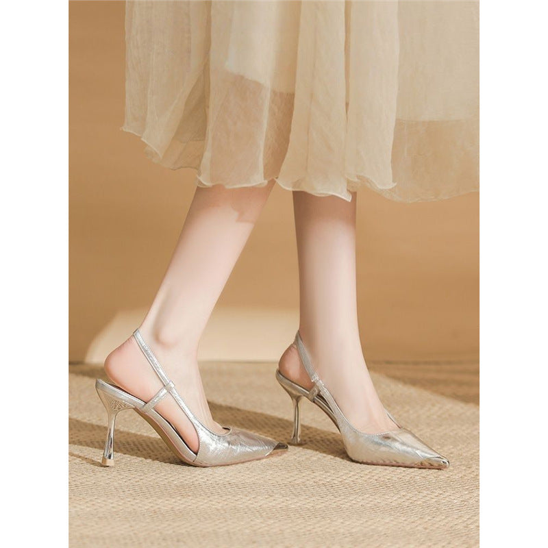 Damen Slingback High Heel Schuhe aus glänzendem Silber R&B