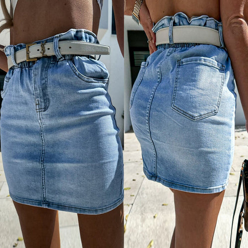 Damen Jeansrock mit elastischem Bund und modischem Gürtel R&B