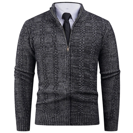 Herren Strickjacke mit modernem Reißverschluss und Zopfmuster R&B