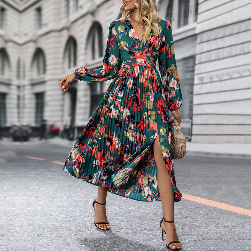 Damen Maxikleid mit plissiertem Design und aufregendem Beinschlitz R&B