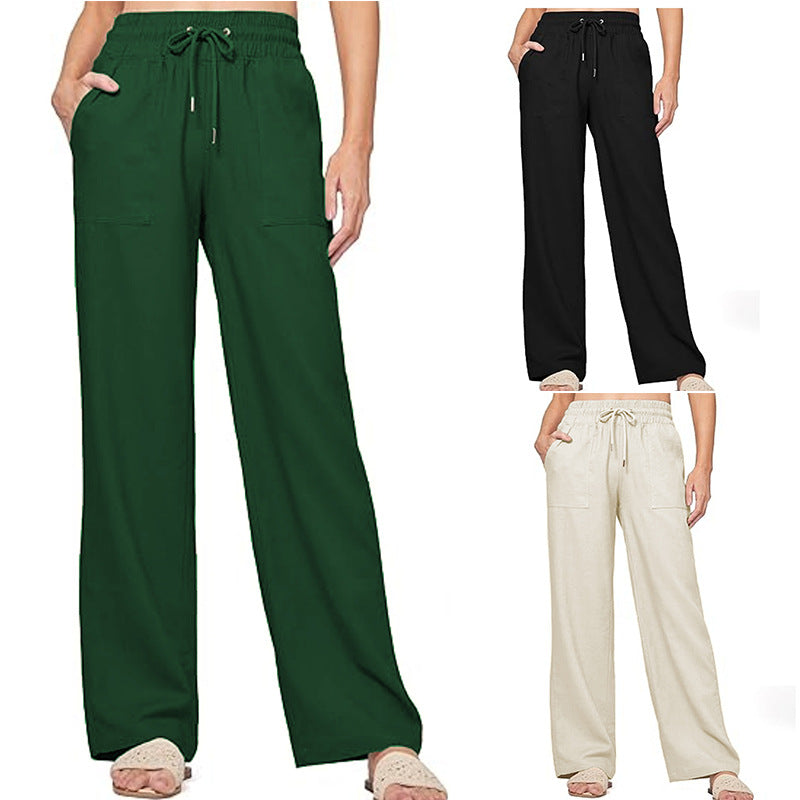 Damen nan weite Loungewear-Hose mit hohem Elastikbund Kordelzug Seitentaschen und legerer Palazzo-Passform R&B