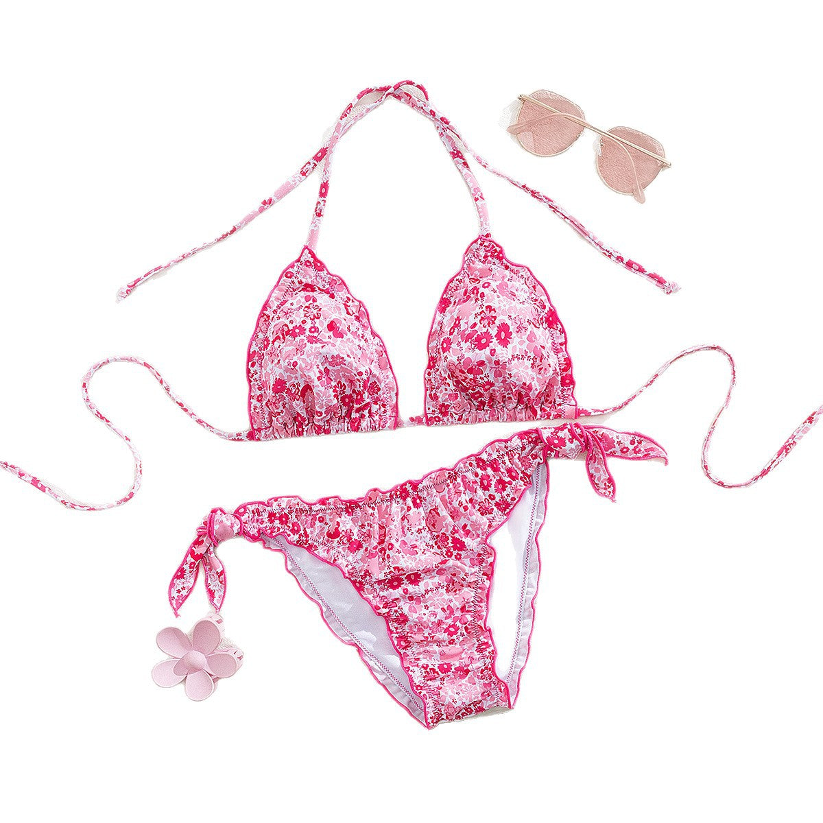 Damen floral gemusterter Triangel-Bikini R&B