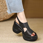 Damen Plateausandalen mit luftiger Perforation und bequemem Absatz