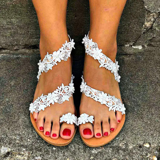 Damen Glamouröse und elegante Zehentrenner-Sandalen mit Perlenschmuck R&B