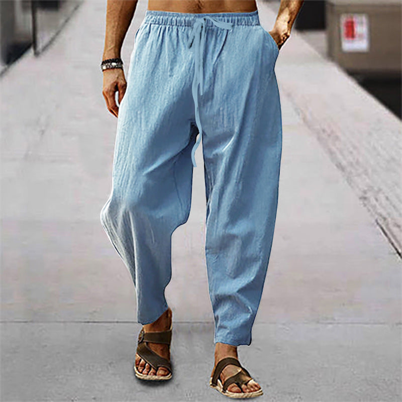 Herren nan lockere Sommer-Slouch-Hose aus Leinenmix mit elastischem Bund und konischem Knöchelabschluss R&B