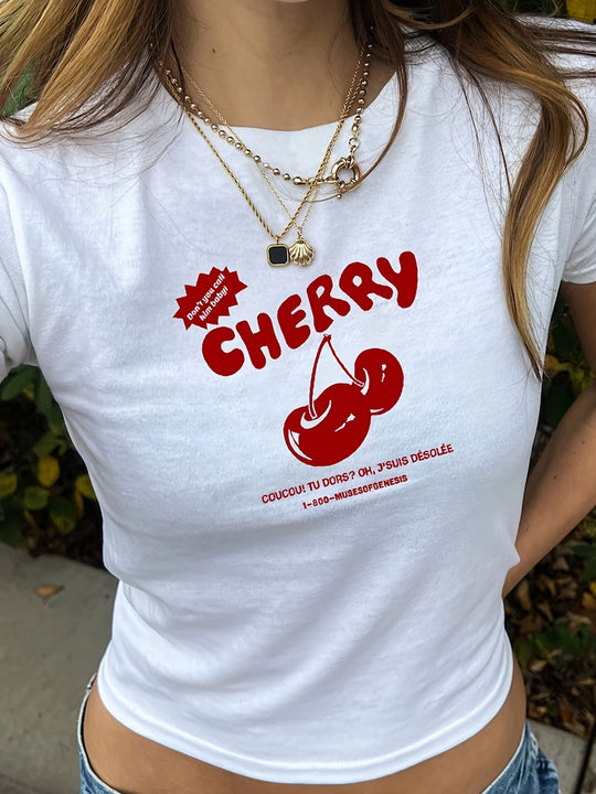 Damen T-Shirt mit künstlerischem Statement-Print und figurbetontem Schnitt R&B