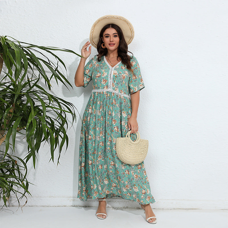 Damen Maxikleid mit floralem Design und V-Ausschnitt R&B
