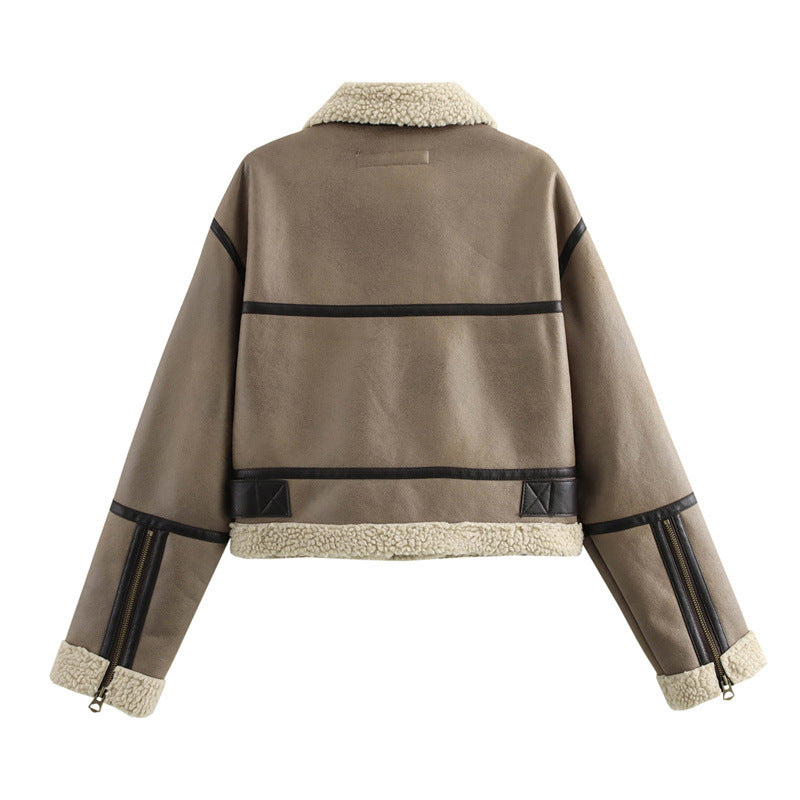 Damen Kurze Teddyfelljacke mit akzenten R&B
