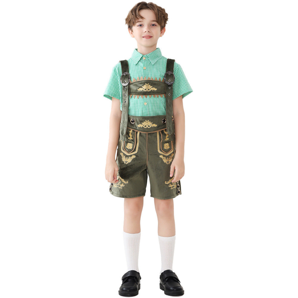 Unisex nan traditionelle Kinderlederhose mit verstellbaren Hosenträgern und aufwendiger Stickerei R&B