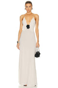 Damen Elegantes Maxikleid mit tiefem V-Ausschnitt und zarter Blumenapplikation R&B