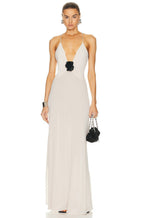 Damen Elegantes Maxikleid mit tiefem V-Ausschnitt und zarter Blumenapplikation R&B