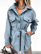 Damen Utility-Jacke mit modischem Gürtel und praktischen Taschen R&B