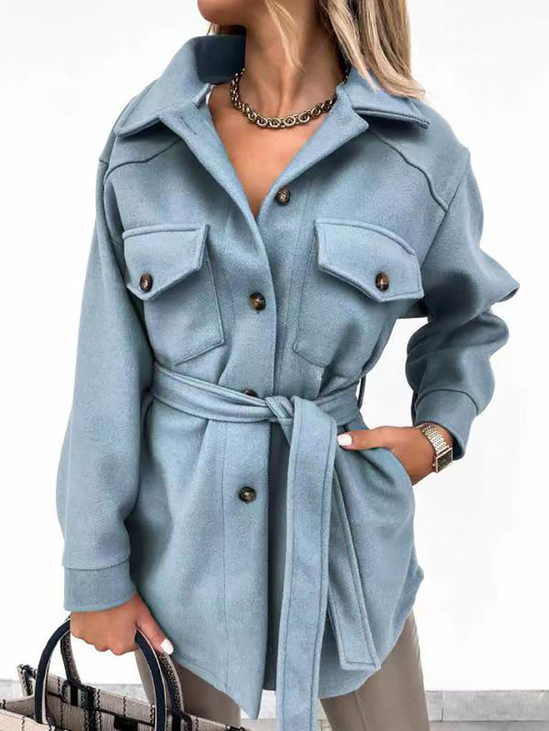 Damen Utility-Jacke mit modischem Gürtel und praktischen Taschen R&B