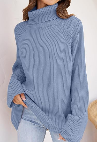 Damen Feinstrickpullover mit hohem Kragen und weitem Schnitt R&B