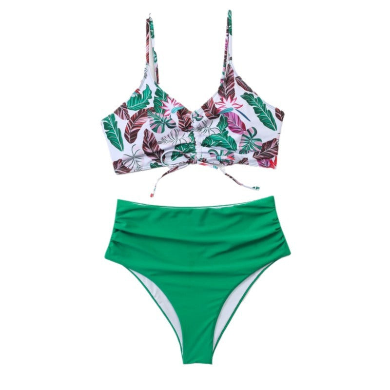 Damen Hochtailliertes Bikini-Set mit floralem Oberteil R&B