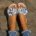 Damen Bunte Zehentrenner-Sandalen mit floralem Design R&B