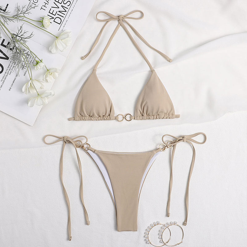 Damen Triangel-Bikini mit modischem Ring-Detail und verstellbaren Trägern R&B