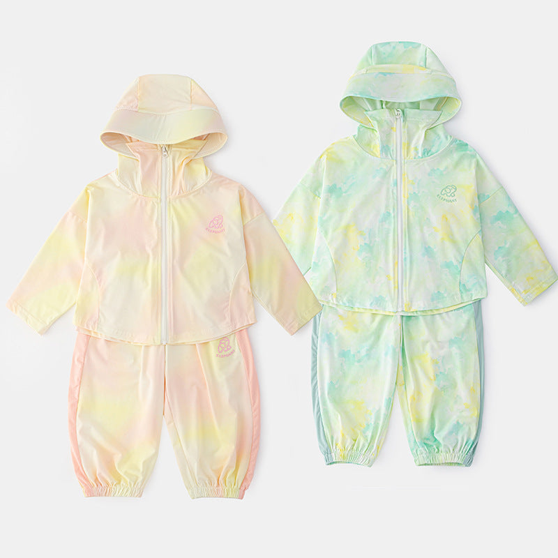 Unisex nan leichte atmungsaktive Kinder Sonnenjacke mit Kapuze und UV Schutz  R&B