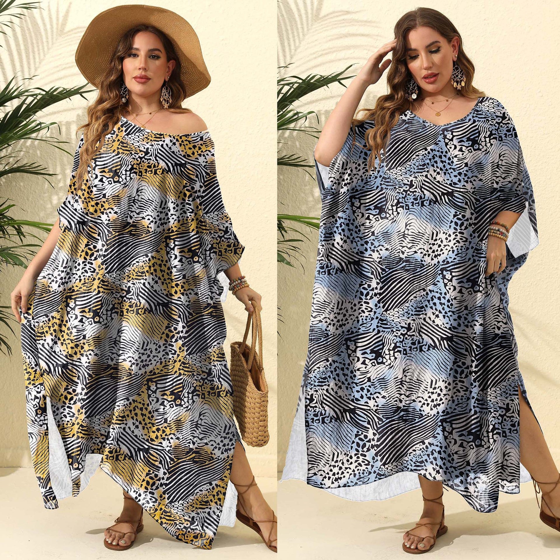 Damen Kaftan mit asymmetrischem Schnitt und tierischem Druck R&B